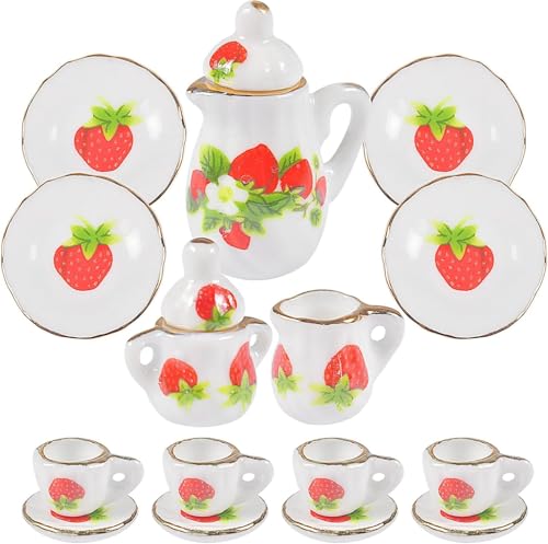 15pcs Puppengeschirr Porzellan,1:12 Mini Porzellan Blume Teetasse Set,Puppenhaus Miniatur Teekannen Set,Porzellantassen,Miniatur Teeservice Set Puppenhaus Dekor von FGen