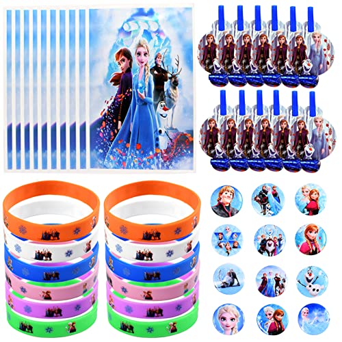 46 Stück Frozen Party Mitgebsel Kinder, Beinhaltet Frozen Silikon Armbänder, Abzeichen, Geschenktasche, blasender Drache für Kinder Jungen Mädchen Birthday Geschenk von FGen