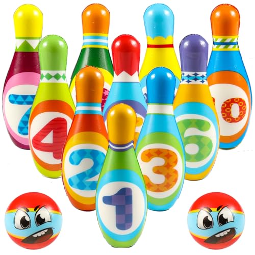 FGen 12 Stück Bowling Set Kinder,Mini Drin und Draußen Spielzeug,kegelspiel für Kinder,Dosenwerfen Spielzeug für Kinder Ball Set ab 3 Jahre Mädchen Junge von FGen