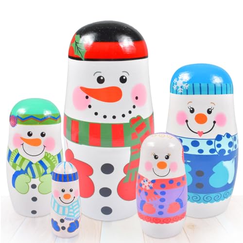 FGen 5 Stücken Weihnachten Russische Holz,Russische Nesting Dolls Weihnachtsmann,Nistpuppen Russische für Weihnachtsfeier von FGen