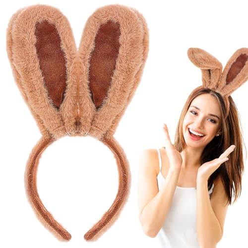 FGen Plüsch Hasenohren, Hasenohren Stirnband, Hase Ohren Stirnband Zubehör, Ostern Bunny Kostüm Cosplay Party Kinder Erwachsene, Hasenohr Zubehör, Ostergeschenk (Braunen) von FGen