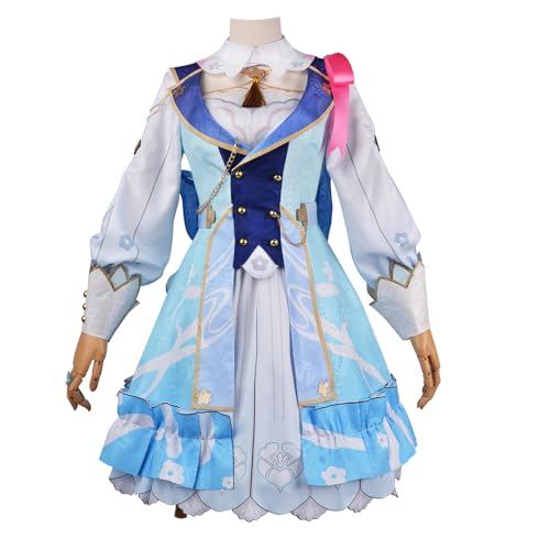 FHILECV Cosplay Kostüm Anime Genshin Impact Kamisato Ayaka Kleid Uniform Halloween Party Outfit mit Hut (XS) von FHILECV