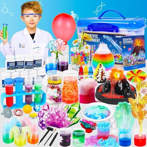 FHNSEL 100+ Wissenschaft Experimente Kit für Kinder ab 4-6-8-12, STEM Aktivitäten Wissenschaftler Spielzeug Geschenke für Jungen Mädchen Chemie Set,Kristalle Züchten,Vulkan,Chemielabor, MYJ-886-B von FHNSEL