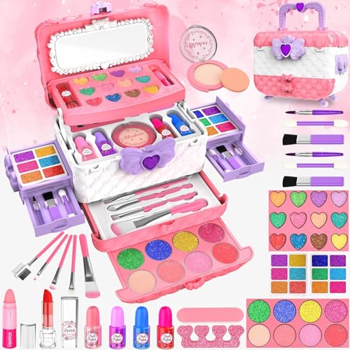 Kinderschminke Schminkkoffer Mädchen Schminke Spielzeug, 54 PCS Waschbar Schminke Kinder Make Up Set Mädchen Spielzeug,Geburtstags Geschenke Spielzeug für ab 3 4 5 6 7 8 9 10 11 12 Jahre Mädchen von FHNSEL