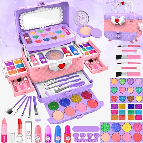 Kinderschminke Schminkkoffer Mädchen Schminke Spielzeug, 54 PCS Waschbar Schminke Kinder Make Up Set Mädchen Spielzeug,Geburtstags Geschenke Spielzeug für ab 3 4 5 6 7 8 9 10 11 12+ Jahre Mädchen von FHNSEL