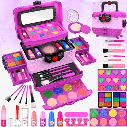 Kinderschminke Schminkkoffer Mädchen Schminke Spielzeug, 54 PCS Waschbar Schminke Kinder Make Up Set Mädchen Spielzeug,Geburtstags Geschenke Spielzeug für ab 3 4 5 6 7 8 9 10 11 12 Jahre Mädchen von FHNSEL