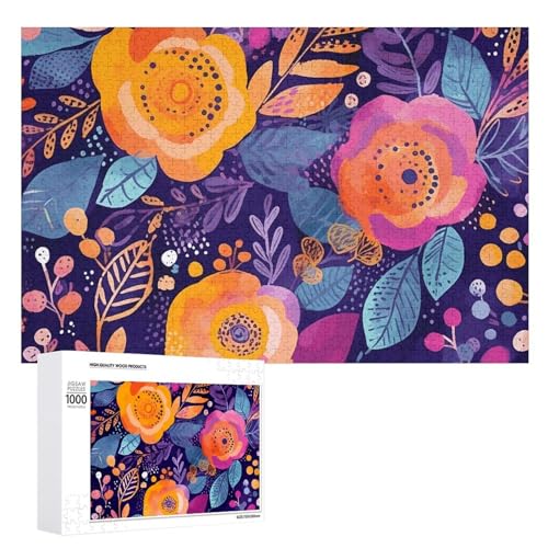 FHPCE Blumen auf violettem Hintergrund, Puzzle, 1000, 500, 300 Teile, mit Aufbewahrungstasche, personalisierte Puzzles für Männer und Frauen, Bilderpuzzle für Familie, anspruchsvolle Fotos, Puzzle für von FHPCE