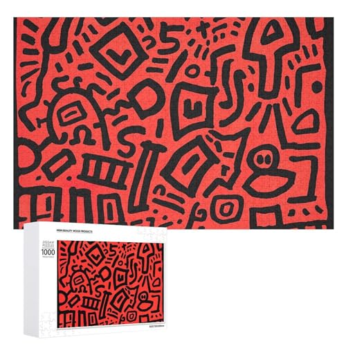 FHPCE Red Doodle Style Puzzles 1000 500 300 Teile mit Aufbewahrungstasche, personalisierte Puzzles für Männer und Frauen, Bilderpuzzle für Familie, anspruchsvolle Fotos, Puzzle für Heimdekoration, von FHPCE