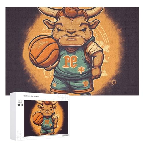 Kuh hält einen Basketball-Puzzle, 1000, 500, 300 Teile, mit Aufbewahrungstasche, personalisierte Puzzles für Männer und Frauen, Bilderpuzzle für Familie, anspruchsvolle Fotos, Puzzle für von FHPCE