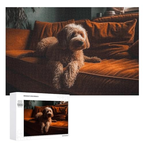 Puzzle Hund auf Sofa, 1000, 500, 300 Teile, mit Aufbewahrungstasche, personalisierte Puzzles für Männer und Frauen, Bilderpuzzle für Familie, anspruchsvolle Fotos, Puzzle für Heimdekoration, 1000 von FHPCE