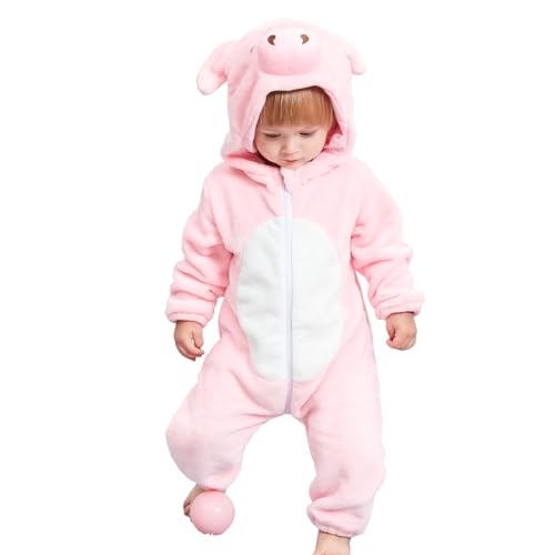 FHSFDZSW Uni Kleinkind Rosa Schwein Kostüm Flanell Cosplay Halloween Kostüm Overall von FHSFDZSW