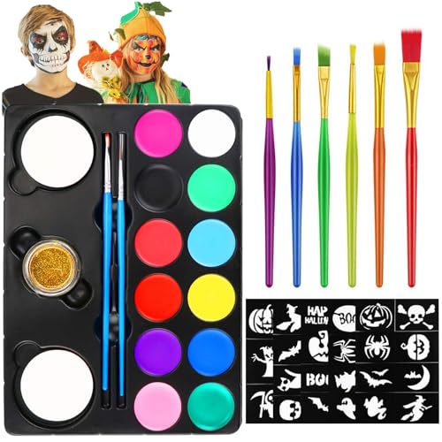 FHzytg Halloween Kinderschminke Set, Waschbar Face Paint Bodypaint Schminke Kinder, mit 15 Farben Schminkpalette, Professionelle Schminkset Halloween Gesichts-Make-Up von FHzytg