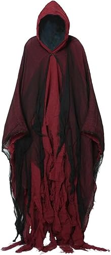 FIENZA Halloween Geister Kostüm Gruselig Erwachsene Gruselige Halloween Umhang Mit Kapuze Halloween Kostüm Geist Cape Outfit Herren Damen (Rot) von FIENZA