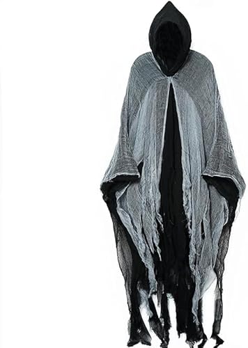 FIENZA Halloween Geister Kostüm Gruselig Erwachsene Gruselige Halloween Umhang Mit Kapuze Halloween Kostüm Geist Cape Outfit Herren Damen (Schwarz) von FIENZA