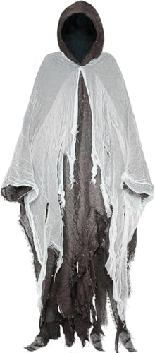 FIENZA Halloween Geister Kostüm Gruselig Erwachsene Gruselige Halloween Umhang Mit Kapuze Halloween Kostüm Geist Cape Outfit Herren Damen (braun) von FIENZA