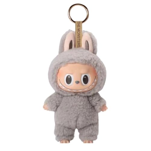 FIENZA Labubu Popmart Plush Doll Keychain Labubu Monster Keychain Kuscheltier 6.7 In Macarons Vinyl Face Halloween Kuscheltier Sammler Kunstspielzeug Spielzeug Figuren Geschenk (grau) von FIENZA