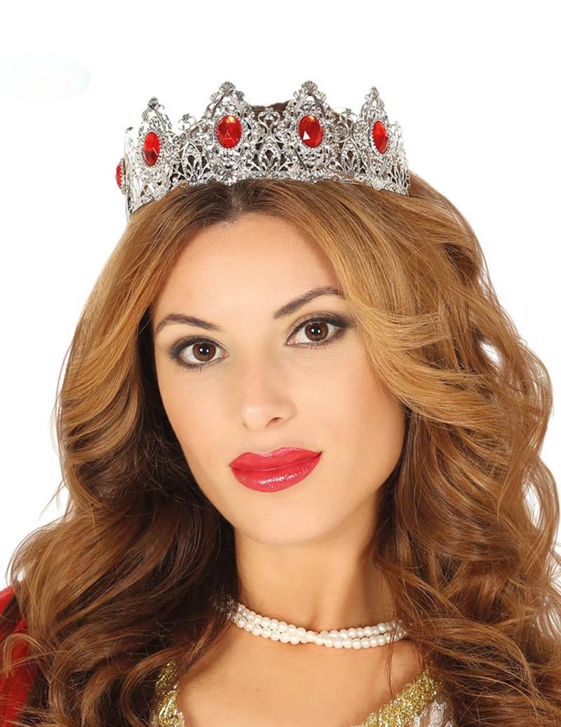 Elegantes Prinzessinnen-Tiara für Damen silberfarben-rot von FIESTAS GUIRCA, S.L.