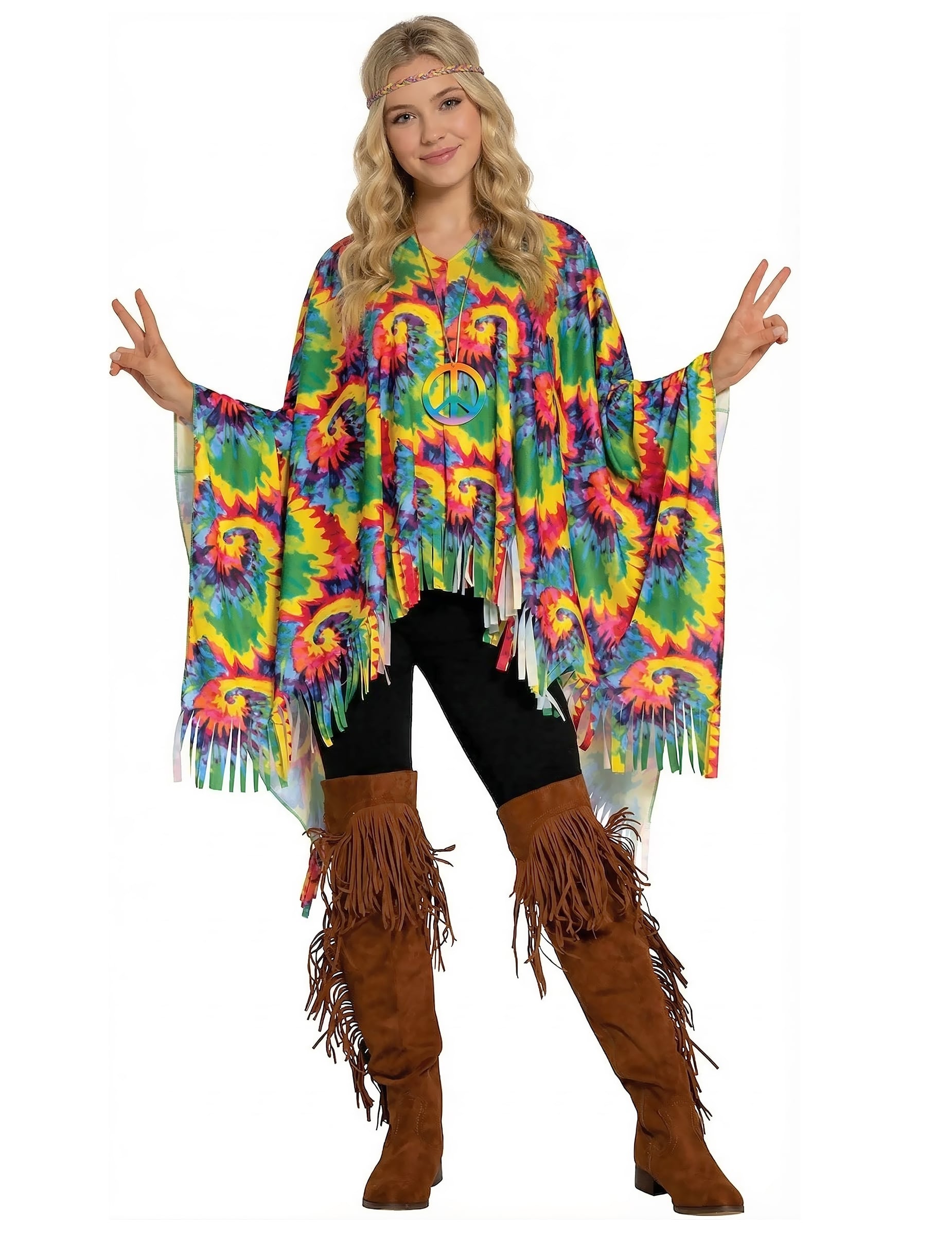 Mehrfarbiger Tie-Dye Poncho für Erwachsene Mehrfarbiger Tie-Dye Poncho für Erwachsene von FIESTAS GUIRCA, S.L.