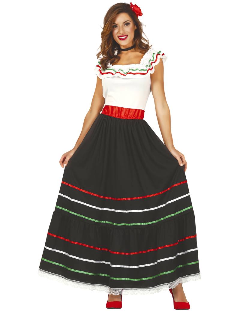 Mexikanisches Kostüm für Damen Faschingskostüm schwarz-weiss-rot von FIESTAS GUIRCA, S.L.