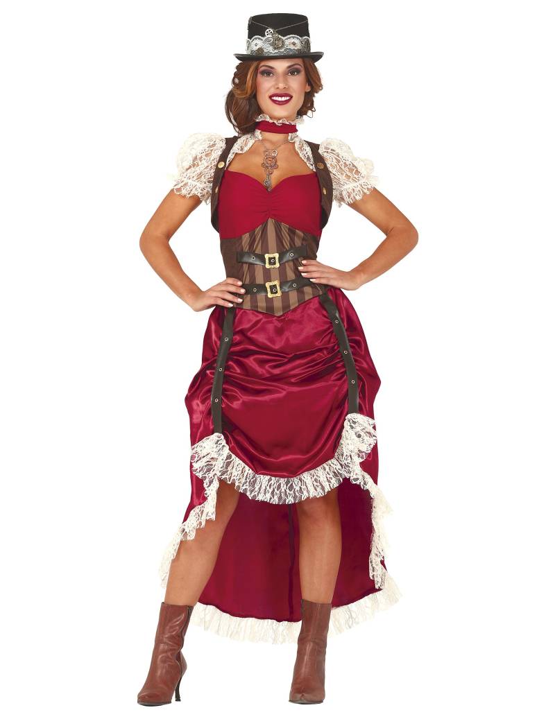 Steampunk-Kostüm für Damen Saloon-Dame Steampunk-Kleid rot-braun-weiss von FIESTAS GUIRCA, S.L.