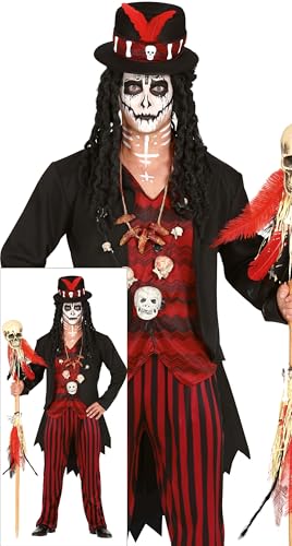 FIESTAS GUIRCA Voodoo Schamane Halloween Kostüm Herren – Hexer Kostüm inklusive Voodoo Doctor Zylinder – Voodoo Priester Kostüm Herren Halloween 52 – 54 (L) von FIESTAS GUIRCA