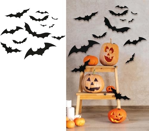 FIESTAS GUIRCA | 12 schwarze Fledermaus Silhouetten (10-30 cm) - Wand-, Tür- und Fensterdekoration für Halloween und Gruselfeste - Ideales Zubehör für Feiern und Events - Schwarz von FIESTAS GUIRCA