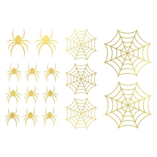 FIESTAS GUIRCA | 2 Blätter Spinnen Tattoos (15x11 cm) - Temporäre Spinnen Tattoos für FX Make-up und Halloween Kostüme - Ideal für Partys und Feiern - Für alle Nutzer - Gold von FIESTAS GUIRCA