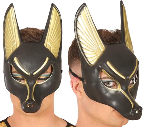 FIESTAS GUIRCA | Anubis PVC Maske - Ägyptisches Kostümzubehör - Ideal für Kostümpartys, Halloween und Karneval - Inspiriert von ägyptischer Mythologie - Unisex für Erwachsene - Schwarz und Gold von FIESTAS GUIRCA