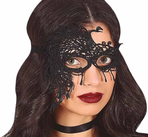 FIESTAS GUIRCA Asymmetrische Spitzenmaske für Damen, Schwarz von FIESTAS GUIRCA