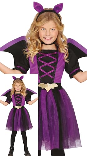 FIESTAS GUIRCA Bezaubernde Fledermaus Halloween Kostüm Kinder – Fledermausohren Haarreif, Lila Tutu Kleid und Flügel – Kostüm Kinder Halloween Mädchen 10-12 Jahre von FIESTAS GUIRCA