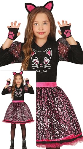 FIESTAS GUIRCA Bezaubernde Schwarze Katze Karneval Kostüm Mädchen – Tutu Kleid mit Rosa Katzenohren Stirnband – Anime Manga Fasching Karneval Kostüm Kinder Mädchen 10-12 Jahre von FIESTAS GUIRCA