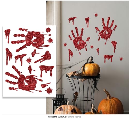 FIESTAS GUIRCA | Blutige Handabdruck Aufkleber mit Glitzereffekt (30x40 cm) - Wand-, Tür- und Fensterdekoration für Halloween und Skelettpartys - Ideal für Feiern und Events - Rot von FIESTAS GUIRCA