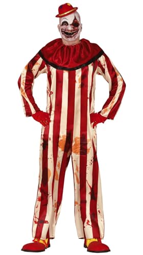 FIESTAS GUIRCA Blutiger Killer Clown Halloween Kostüm Herren – Rot Gestreiftes Clown Kostüm – Horror Zirkus Kostüm Herren Halloween XL 54-56 von FIESTAS GUIRCA