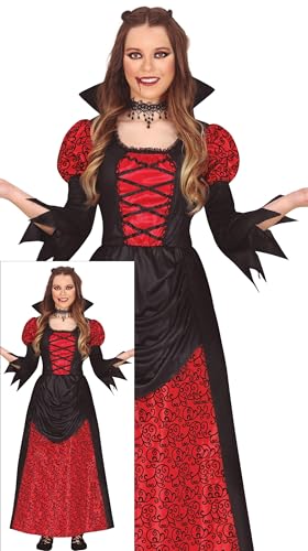 FIESTAS GUIRCA Blutrünstige Vampir Gräfin Halloween Kostüm Teenager Mädchen – Langes Elegantes Vampir Kleid in Schwarz & Rot – Mädchen Halloween Kostüm Teens 14-16 Jahre von FIESTAS GUIRCA