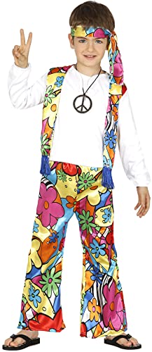 FIESTAS GUIRCA Bunter Hippie Kinder Kostüm 5-6 Jahre - Retro Mädchen Jungen Flower Power 70er Jahre Kostüm - Hippie Kostüm Karneval, Fasching Kostüm Kinder Junge, Fasching Teenager Kostüm Jungen von FIESTAS GUIRCA