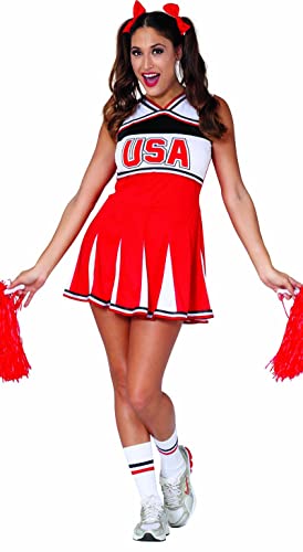 FIESTAS GUIRCA | Cheerleader Kostüm für Erwachsene (44-46/XL) - Kleid für Sportpartys und Feiern - Ideal für Halloween, Karneval und Kostümpartys - Für Erwachsene - Rot und Weiß von FIESTAS GUIRCA