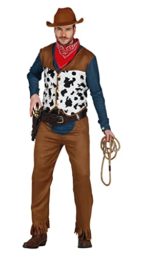 FIESTAS GUIRCA Wilder Westen Cowboy Kostüm – Western Rodeo Sheriff in Jeans und Wildleder Optik für Karneval Fasching Herren Größe L 52-54 von FIESTAS GUIRCA