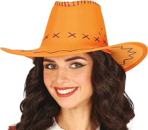 FIESTAS GUIRCA | Cowboyhut (Einheitsgröße) - Cowboy Kostümzubehör für Westernpartys, Texas und Karneval - Ideal für Halloween und Themenfeiern - Orange von FIESTAS GUIRCA