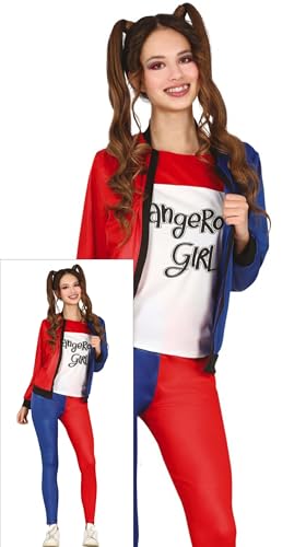 FIESTAS GUIRCA | Dangerous Girl Teen Kostüm (14-16 Jahre) - T-Shirt, Jacke und Hose - Superhelden- und Villain-Kostüme für Halloween und Themenpartys - Ideal für Mr. Smile - Blau und Rot von FIESTAS GUIRCA