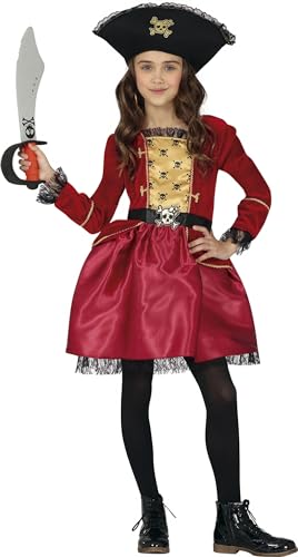 FIESTAS GUIRCA Deluxe Piratenkostüm Mädchen - Alter 5-6 J. - Kostüm Pirat Mädchen inkl. weinrotes Kleid u. Piraten Hut - Piratenkostüm Kinder Mädchen für Karneval, Fasching, Fastnacht, Halloween von FIESTAS GUIRCA