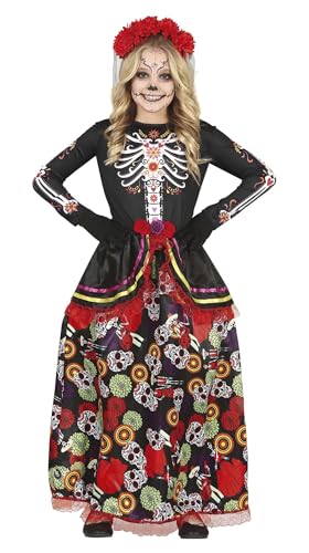 FIESTAS GUIRCA Día De Los Muertos Kostüm für Mädchen – Langes elegantes Tag der Toten Kleid und Haarreif mit Blumen 10–12 Jahre von FIESTAS GUIRCA