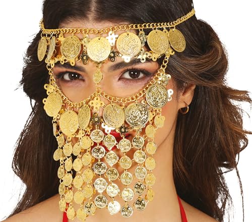 FIESTAS GUIRCA | Diadem mit Metallmünzen und Maske (Einheitsgröße) - Zubehör für Desert Princess Kostüm und Themenpartys - Ideal für Erwachsene Frauen - Gold von FIESTAS GUIRCA