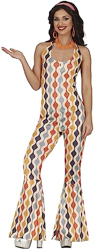 FIESTAS GUIRCA Disco Star 70er Disco Kostüm – Schlager Queen Disco Outfit Damen Jumpsuit mit Retro Muster u. Schlag – 80er Disco Outfit Damen Größe M 36-38 von FIESTAS GUIRCA