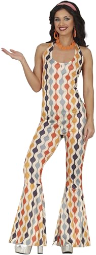 FIESTAS GUIRCA Disco Star 70er Disco Kostüm – Schlager Queen Disco Outfit Damen Jumpsuit mit Retro Muster u. Schlag – 80er Disco Outfit Damen Größe S 34-36 von FIESTAS GUIRCA