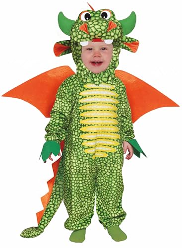 FIESTAS GUIRCA | Drache Kostüm für Kinder (2-3 Jahre) - Overall, Kapuze, Flügel und Schwanz - Tier- und Mittelalter Kostüme für Halloween - Ideal für Jungen und Mädchen - Grün und Orange von FIESTAS GUIRCA