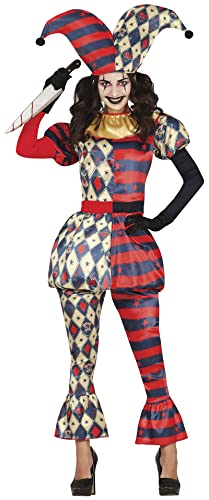 FIESTAS GUIRCA Edler Harlekin Kostüm – Böse Närrin Clown Kostüm mit Harlekin Hut Halloween Kostüm Erwachsene Damen Größe 34-36 S von FIESTAS GUIRCA