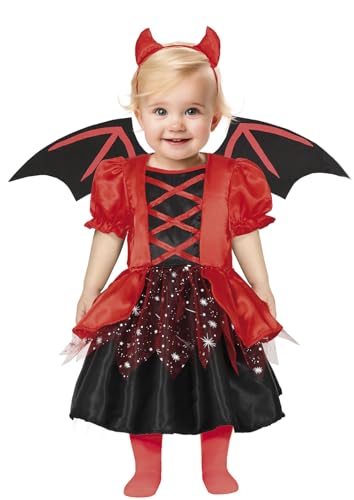 FIESTAS GUIRCA Entzückende Kleine Teufelin Baby Kostüm Halloween – Kleid mit Glitzer und Teufelshörner Haarreif - Teufel Halloween Baby Kostüm Mädchen 12-18 Monate von FIESTAS GUIRCA