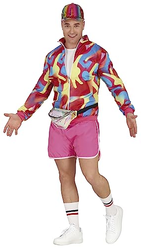 FIESTAS GUIRCA Fashionist Skater Doll Karneval Kostüm Herren – 90er Trainingsanzug in Pink inkl. Jacke u. Shorts – Trainingsanzug 80er Jahre Herren Größe L 52-54 von FIESTAS GUIRCA