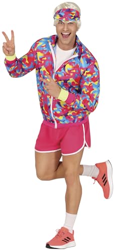 FIESTAS GUIRCA Fashionist Skater Doll Karneval Kostüm Herren – 90er Trainingsanzug in Pink inkl. Jacke u. Shorts – Trainingsanzug 80er Jahre Herren Größe M 48-50 von FIESTAS GUIRCA