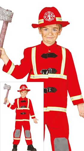 FIESTAS GUIRCA | Kinder Feuerwehrkostüm (5-6 Jahre) - Jacke, Hut und Hose für Jungen - Feuerwehrkostüme für Partys, Karneval und Halloween - Ideal für Kinder - Rot von FIESTAS GUIRCA